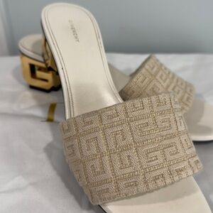 Givenchy Cream and Gold Slide Sandals